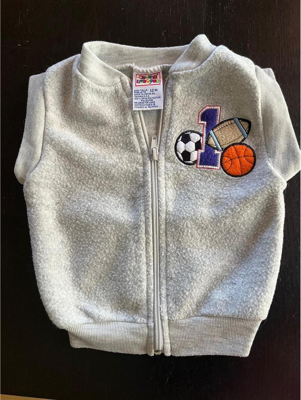 Vintage Double Trouble 12 month One Sports Fleece Vest Birthday Football Soccer